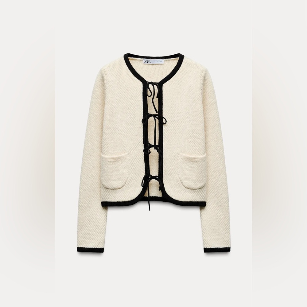 Zara KNIT CARDIGAN WITH TIES - Picture 1 of 5